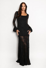 Lace Flare Cuffs Maxi Dress