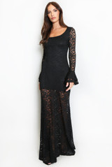 Lace Flare Cuffs Maxi Dress