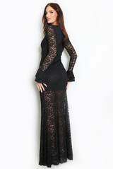 Lace Flare Cuffs Maxi Dress