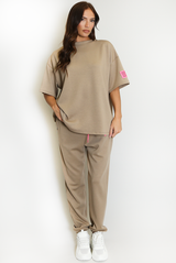 Oversized Slogan Tag Tee and Joggers Set
