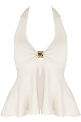 Halter Neck Open Back Peplum Blouse