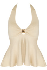 Halter Neck Open Back Peplum Blouse
