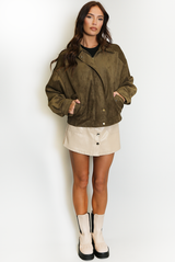 Faux Suede Bomber Jacket