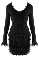 Fine Knit Lace Frill Jumper and Skirt Set
