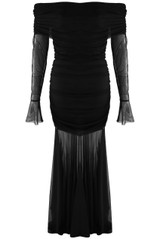 Mesh Hem Bardot Maxi Dress