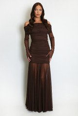 Mesh Hem Bardot Maxi Dress