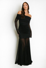 Mesh Hem Bardot Maxi Dress