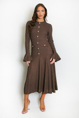 Classic Swing Midi Dress With Flare Cuff