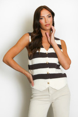 Stripes Knit Sleeveless Cardigan