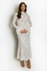 High Neck Lined Lace Maxi Dress