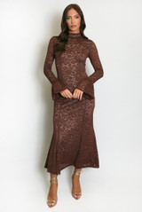 High Neck Lined Lace Maxi Dress