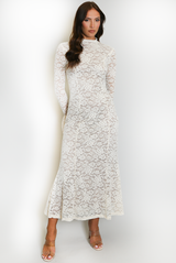 High Neck Lined Lace Maxi Dress