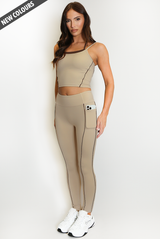 Gym Vest And Legging Set With Piping