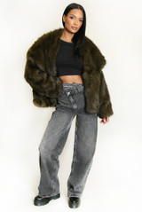 Oversized Lapel Faux Fur Jacket