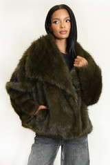 Oversized Lapel Faux Fur Jacket