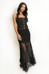 Floral Mesh Lace Hem Skirt