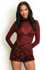 Sequin Neck Mesh Bodysuit