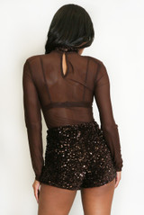 Sequin Neck Mesh Bodysuit