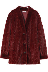 Faux Fur V-Neck Cable Look Coat