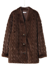 Faux Fur V-Neck Cable Look Coat
