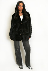 Faux Fur V-Neck Cable Look Coat
