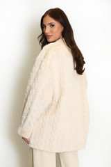 Faux Fur V-Neck Cable Look Coat
