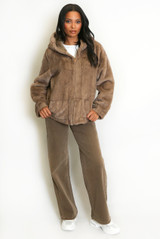 Faux Fur Hooded Jacket With Cable Look Hem