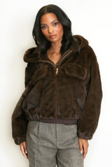 Faux Fur Hooded Bomber Jacket