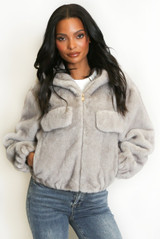 Faux Fur Hooded Bomber Jacket