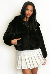Faux Fur Hooded Bomber Jacket