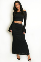 Floral Lace Bardot Top And Maxi Skirt Set