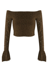 Floral Lace Bardot Top With Flare Cuff