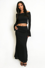 Floral Lace Bardot Top With Flare Cuff