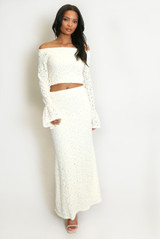 Floral Lace Bardot Top With Flare Cuff