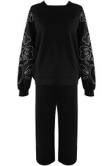 Floral Outline Print Sweatshirt And Jogger Set