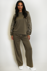 Floral Outline Print Sweatshirt And Jogger Set