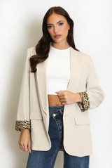 Leopard Print Lined Open Blazer