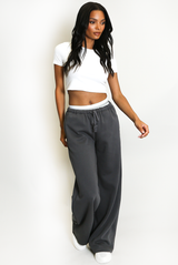 Banded Waist Wide Leg Trousers
