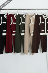 Ribbed Contrast Trim Waistcoat and Wide Leg Trousers Set