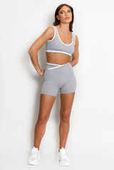  Crop Top And Shorts Gym Set With Contrast Piping