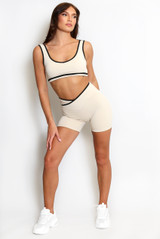  Crop Top And Shorts Gym Set With Contrast Piping