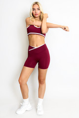  Crop Top And Shorts Gym Set With Contrast Piping