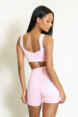  Crop Top And Shorts Gym Set With Contrast Piping
