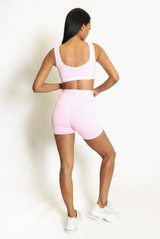  Crop Top And Shorts Gym Set With Contrast Piping