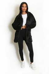 Black Longline Teddy Zip Hoodie