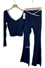 Contrast Edge V Neck Top and Flare Hem Trouser Set Contrast Edge V Neck Top and Flare Hem Trouser Set