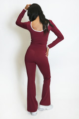 Contrast Edge V Neck Top and Flare Hem Trouser Set Contrast Edge V Neck Top and Flare Hem Trouser Set