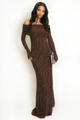 Wavy Embellished Bardot Maxi Dress