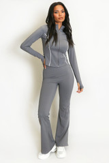 Contrast Lining Zipper Top and Flare Hem Trouser Set Contrast Lining Zipper Top and Flare Hem Trouser Set