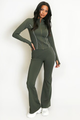 Contrast Lining Zipper Top and Flare Hem Trouser Set Contrast Lining Zipper Top and Flare Hem Trouser Set